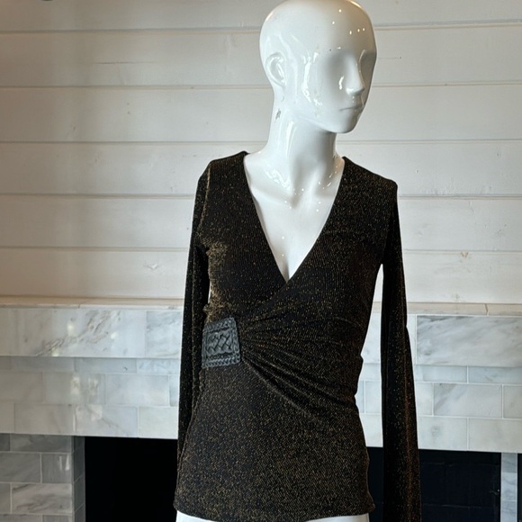 Sky Sparkly Deep V-Neck Black & Gold Asymetric Belt Detail Top Size Small NWT - Picture 10 of 10